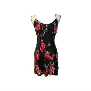 Victoria's Secret Vintage 1990s Silk Black Floral Slip Dress NWOT!